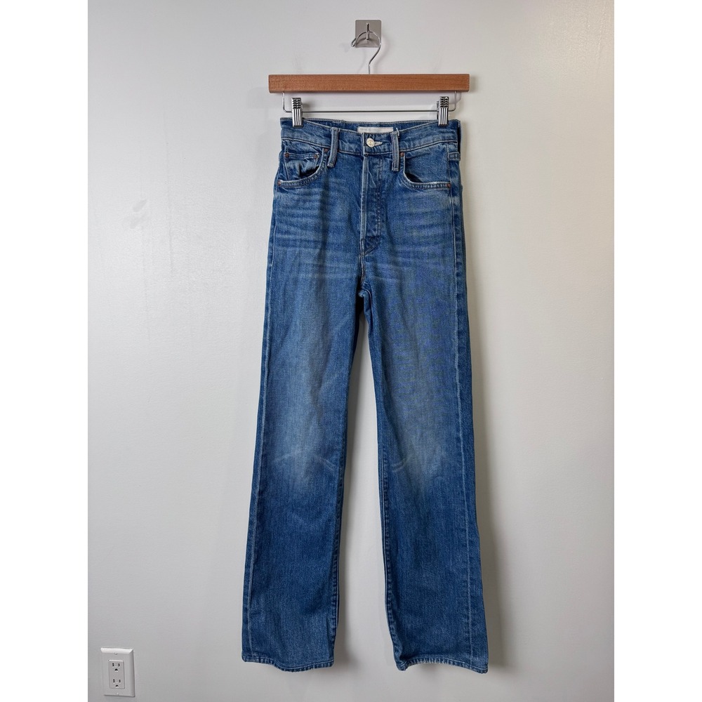 Mother Women Blue Jeans The Rambler Sneak High Rise Straight Leg 25